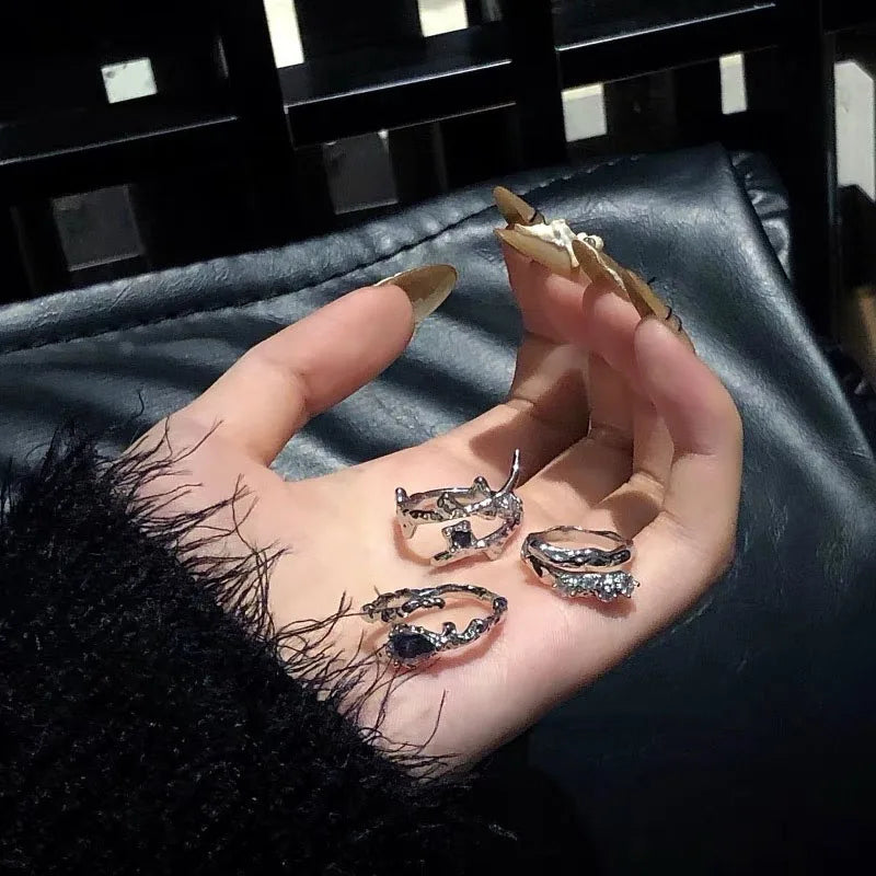 Y2K Zircon Ring Set (3-Piece) — Star & Opal Crystal Stackable Rings