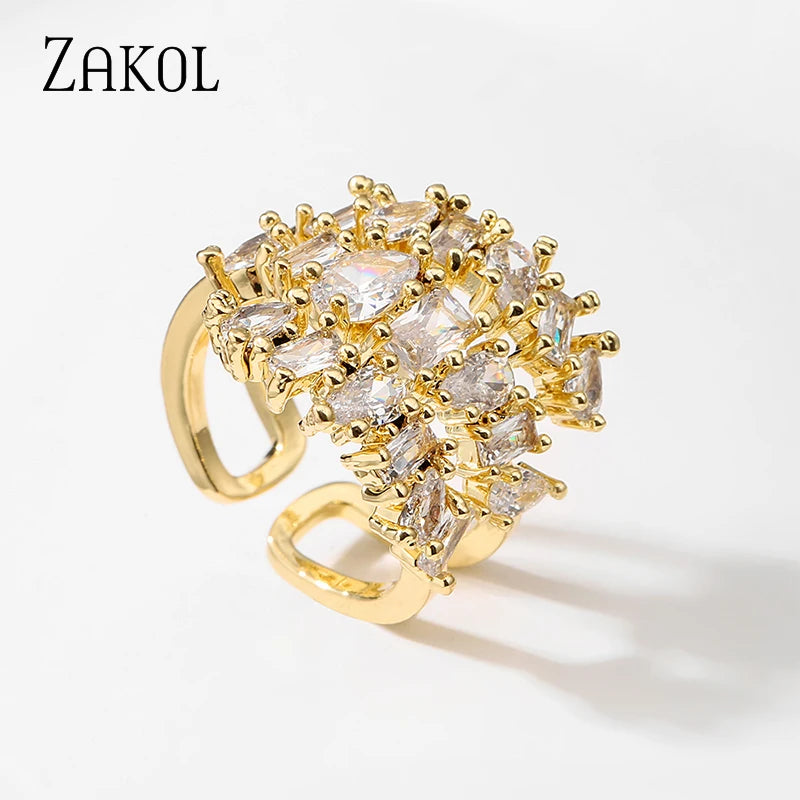 Yellow Zirconia Statement Ring — Sparkly CZ 3-Layer Adjustable Ring for Women