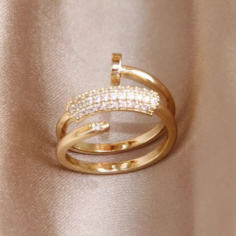 Dainty Zircon Stacked Ring — Delicate 3-Band Adjustable Ring for Women