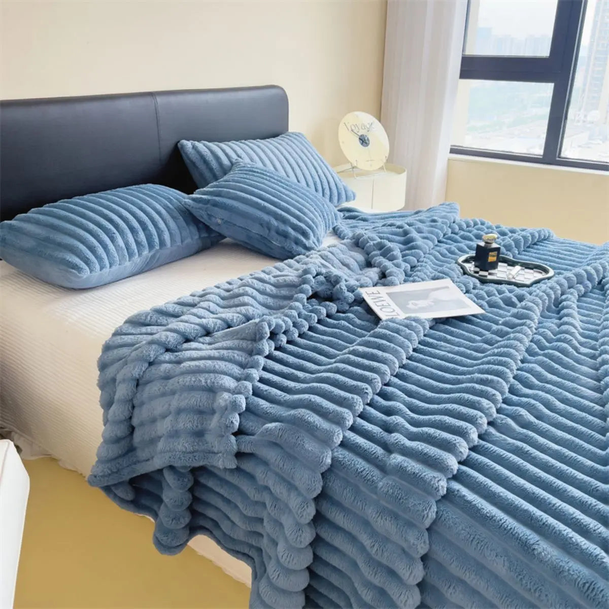 Thick Striped Fleece Blanket — Soft Multi-Purpose Throw for Bed, Sofa & Pets
