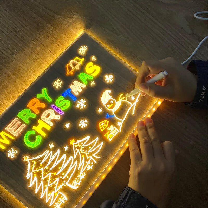 LED Glow Drawing Board — Light-Up Message Board with 7 Color Pens
