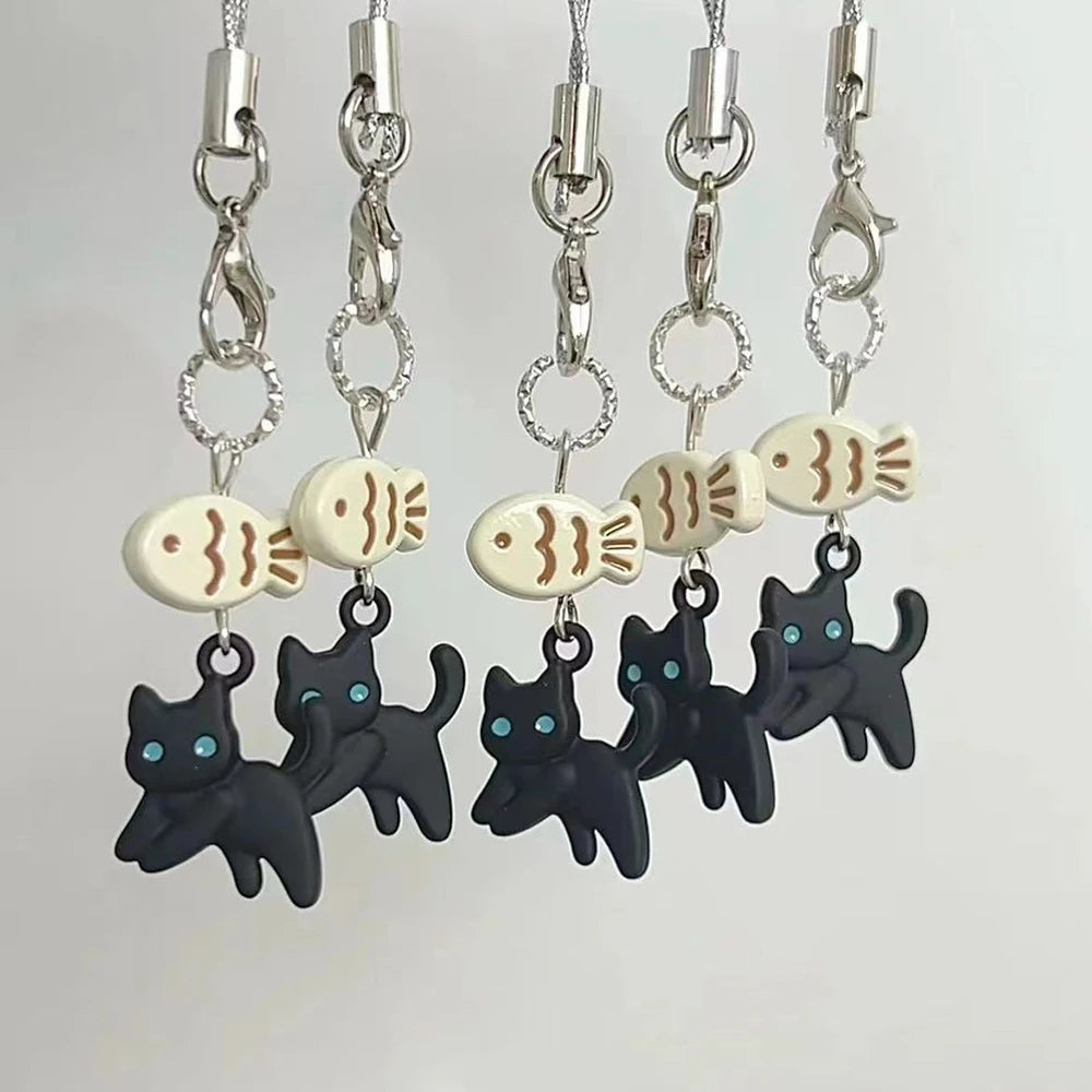 Black Cat Keychain — Cute Y2K Kawaii Bag Charm & Phone Chain
