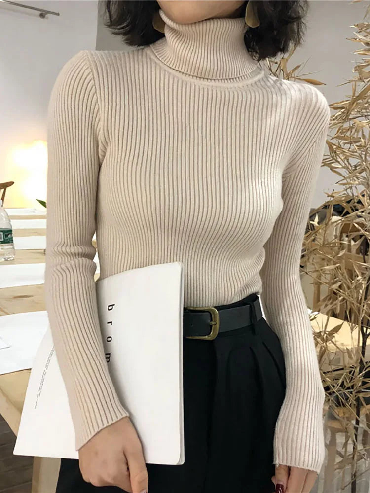 Slim Turtleneck Sweater — Soft Knit Pullover for Women, Fall & Winter