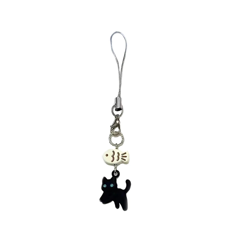 Black Cat Keychain — Cute Y2K Kawaii Bag Charm & Phone Chain