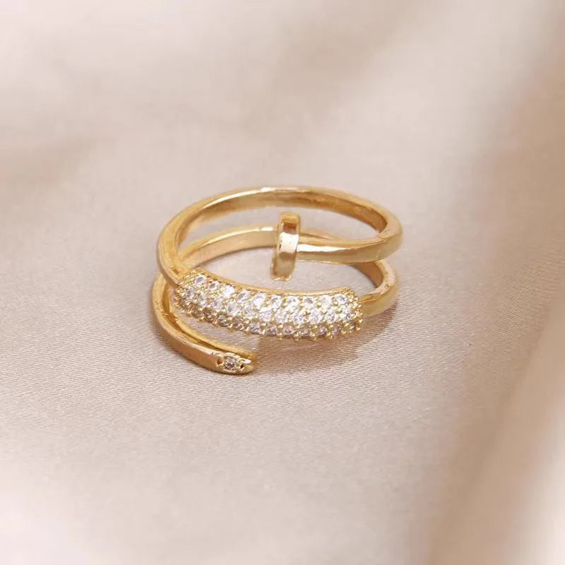 Dainty Zircon Stacked Ring — Delicate 3-Band Adjustable Ring for Women