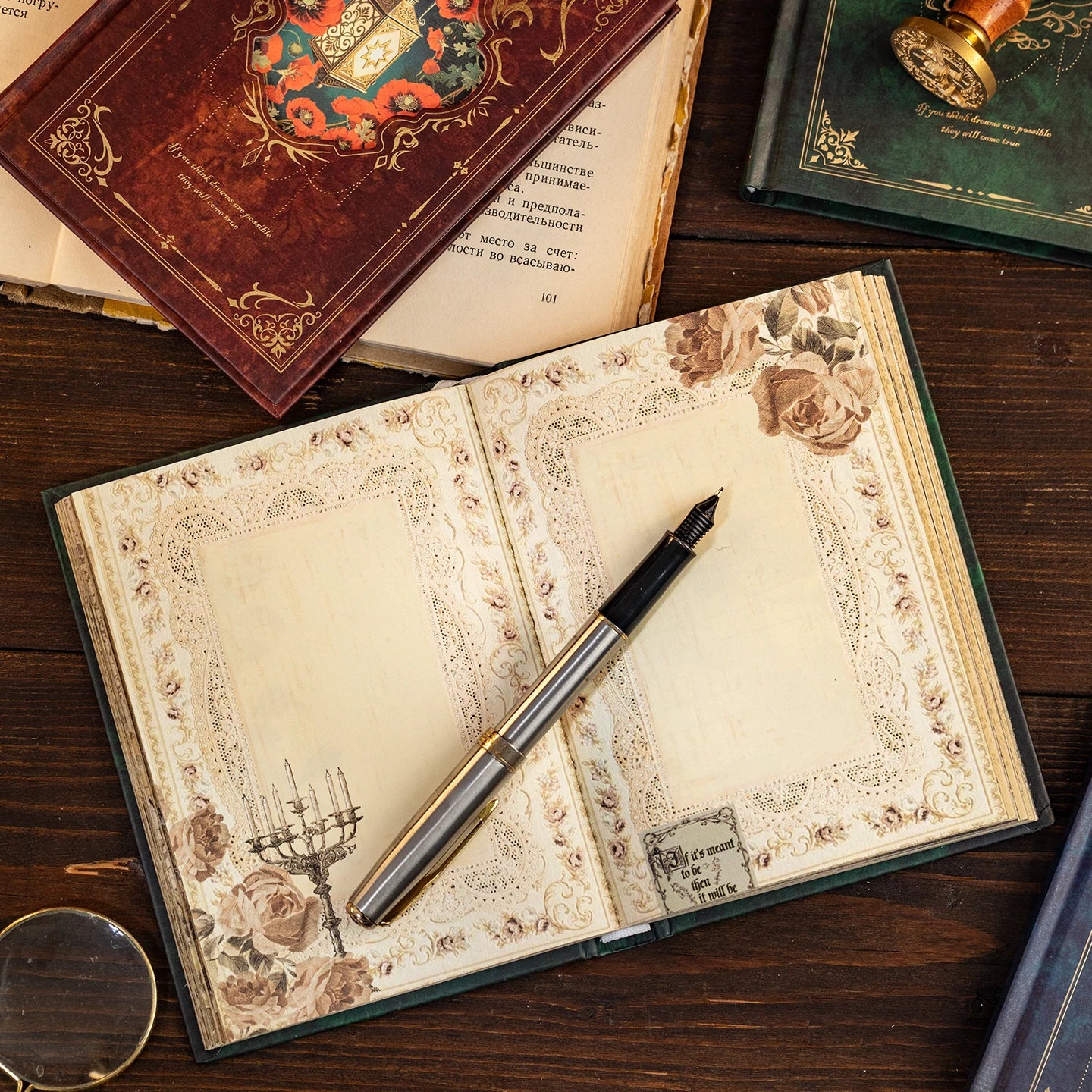 Vintage Gold-Foil Notebook Set — 192 Sheets Aesthetic Journaling Paper