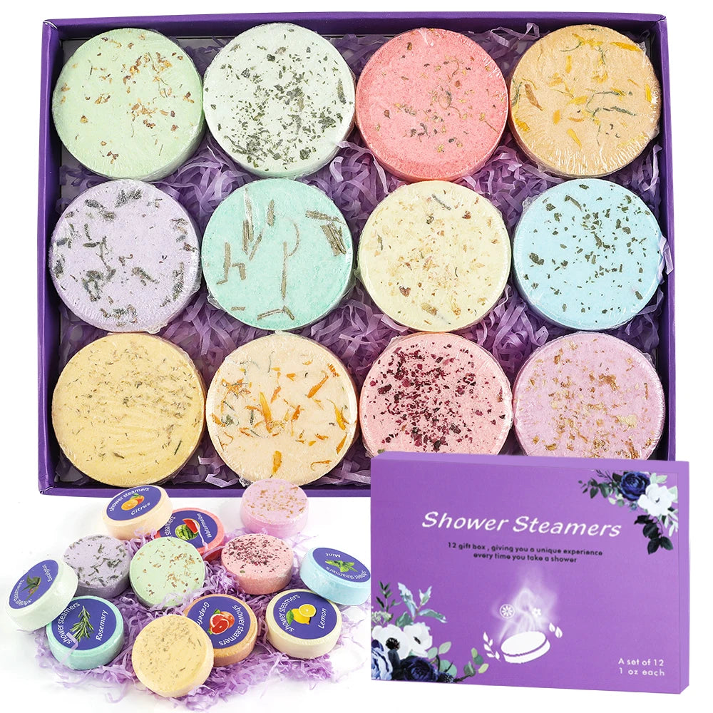 Shower Steamers Aromatherapy — 12 Essential Oil Shower Bombs, Spa Gift Set