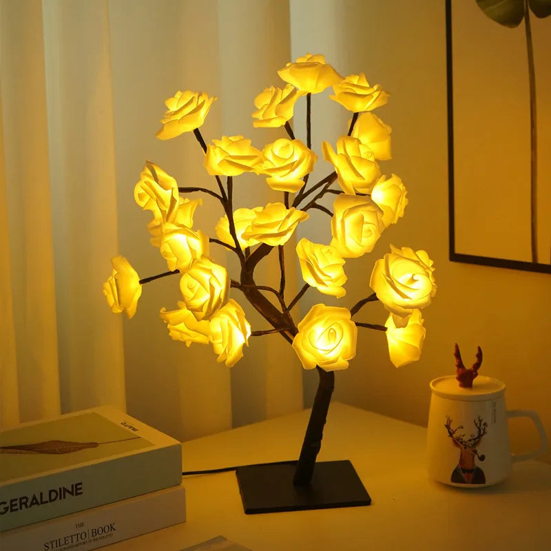 Rose Tree Night Light — LED String Table Lamp, Cute USB Room Decor
