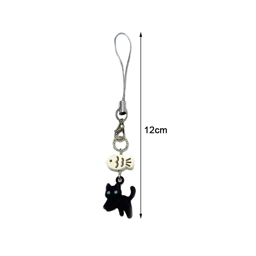 Black Cat Keychain — Cute Y2K Kawaii Bag Charm & Phone Chain