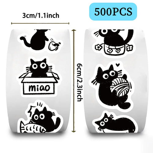 Cute Black Cat Stickers (500 Pcs) — Kawaii Waterproof Journal & Laptop Decals