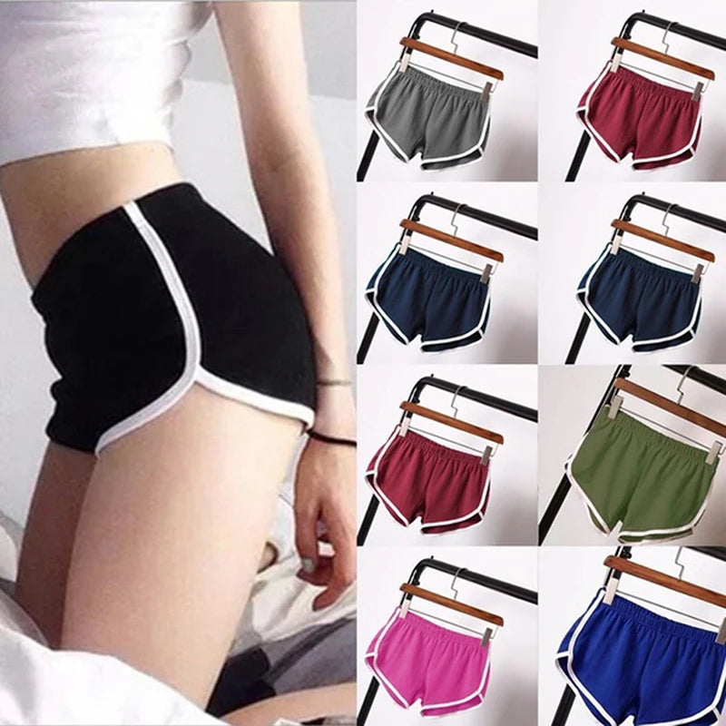 Candy-Color Sports Shorts — Elastic-Waist Casual Beach Shorts for Women