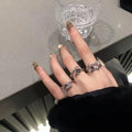 Y2K Zircon Ring Set (3-Piece) — Star & Opal Crystal Stackable Rings