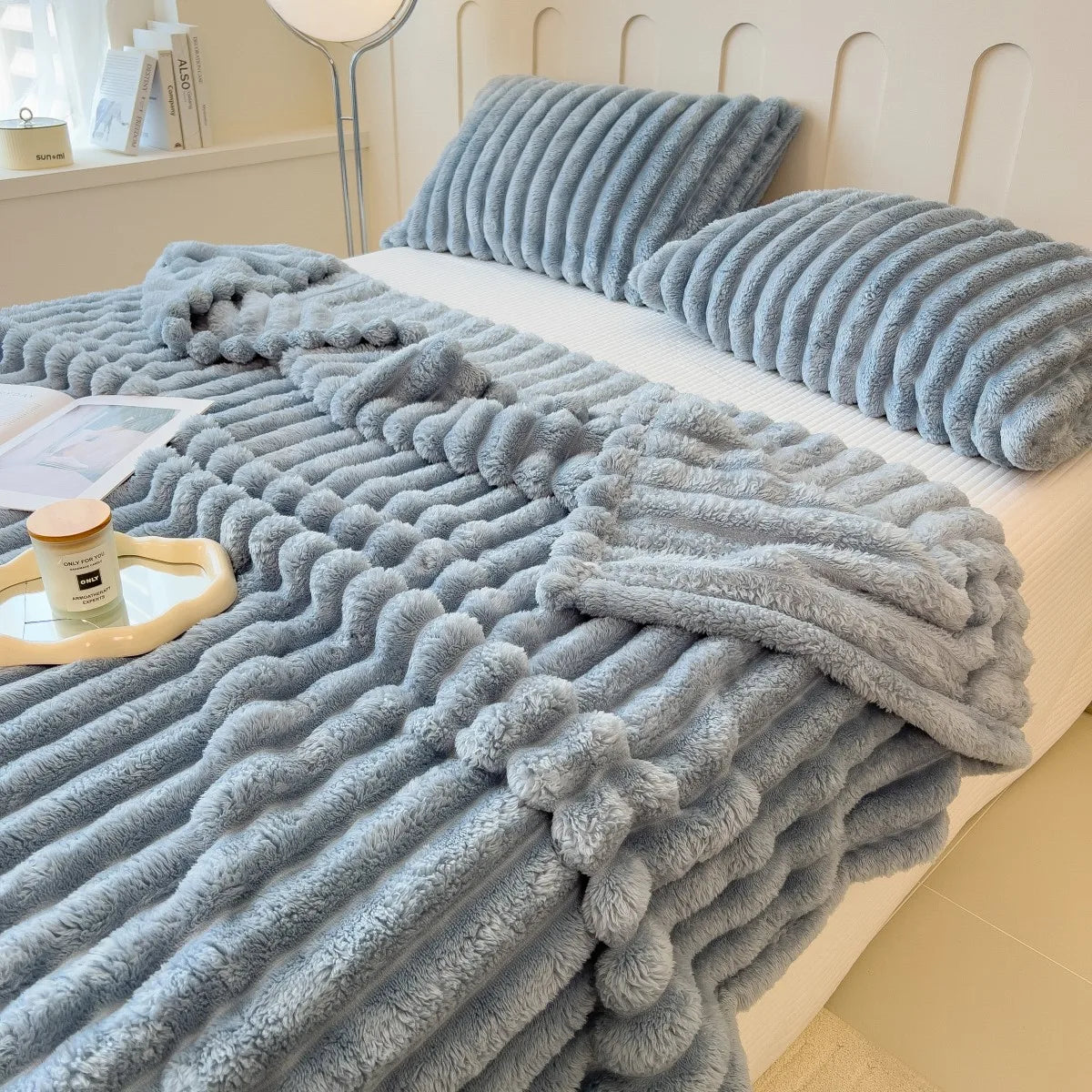 Thick Striped Fleece Blanket — Soft Multi-Purpose Throw for Bed, Sofa & Pets