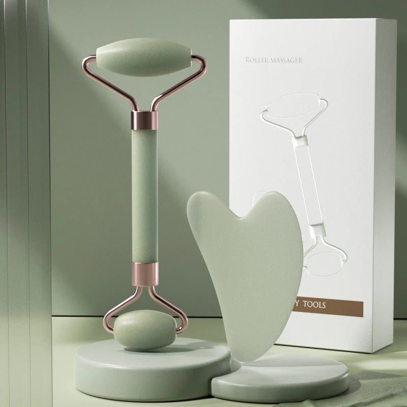 Facial Roller & Gua Sha Tool — Face, Neck & Eye Massage Skincare Set