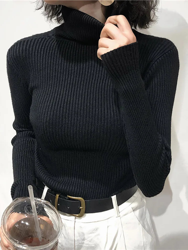 Slim Turtleneck Sweater — Soft Knit Pullover for Women, Fall & Winter