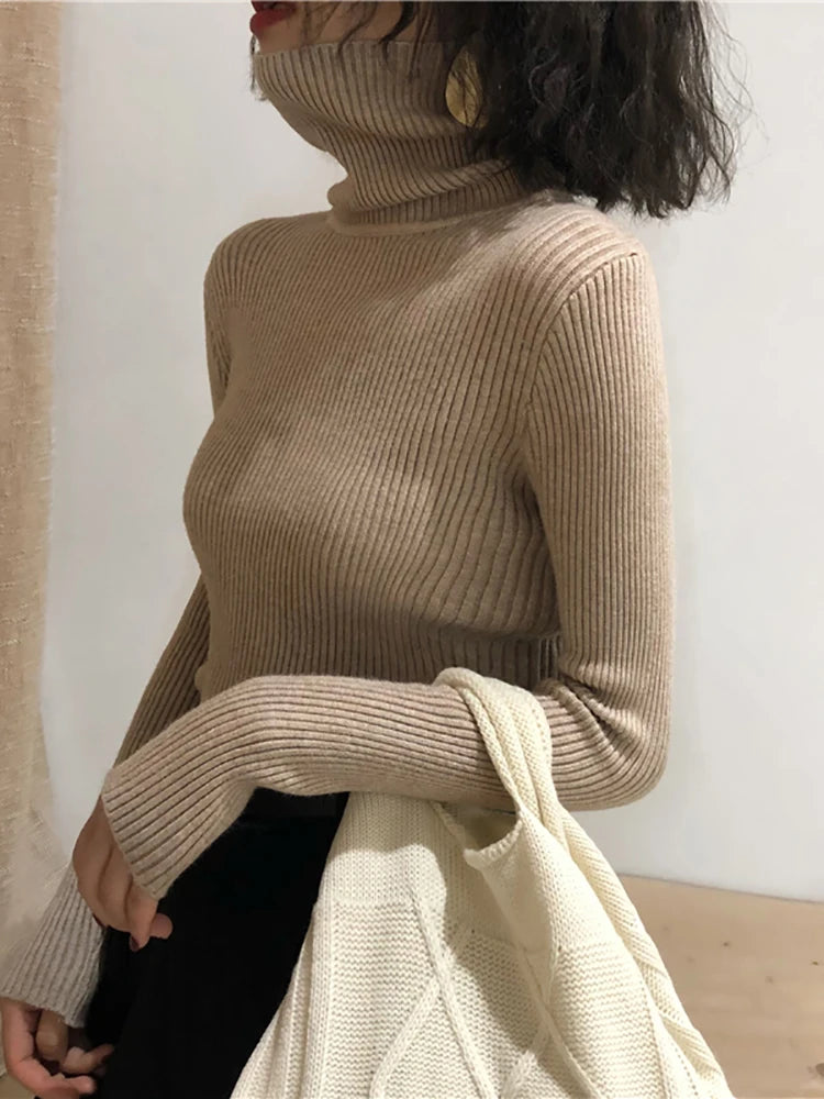 Slim Turtleneck Sweater — Soft Knit Pullover for Women, Fall & Winter