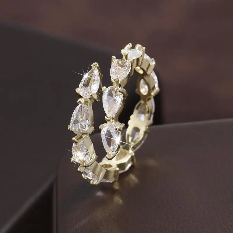 Yellow Zirconia Statement Ring — Sparkly CZ 3-Layer Adjustable Ring for Women
