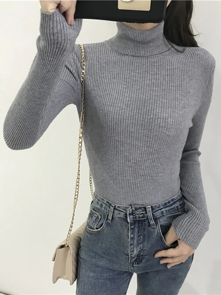 Slim Turtleneck Sweater — Soft Knit Pullover for Women, Fall & Winter