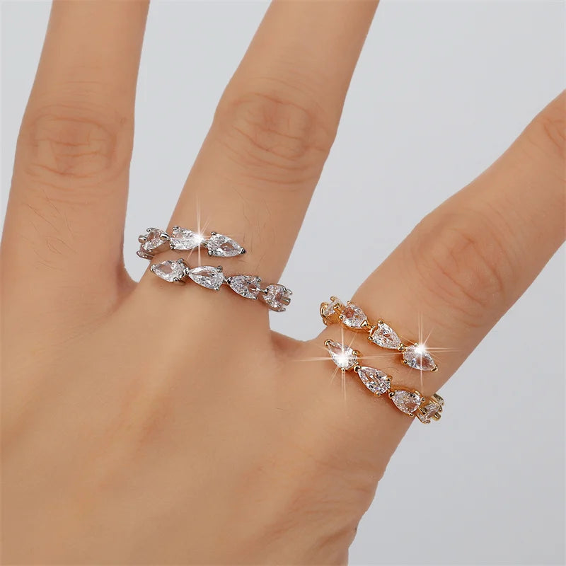 Yellow Zirconia Statement Ring — Sparkly CZ 3-Layer Adjustable Ring for Women