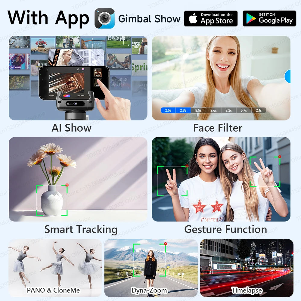 AI Face-Tracking Selfie Gimbal — 360° Auto Rotation