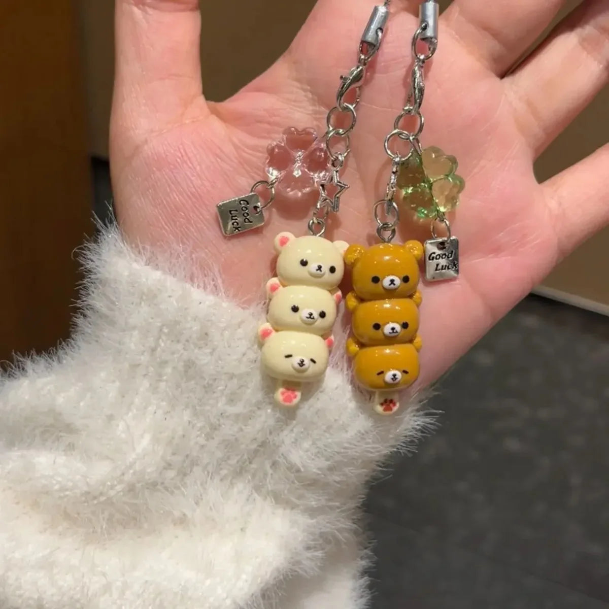Cute Bear Phone Charm Keychain — Kawaii Bag Charm for Keys, AirPods & Phone