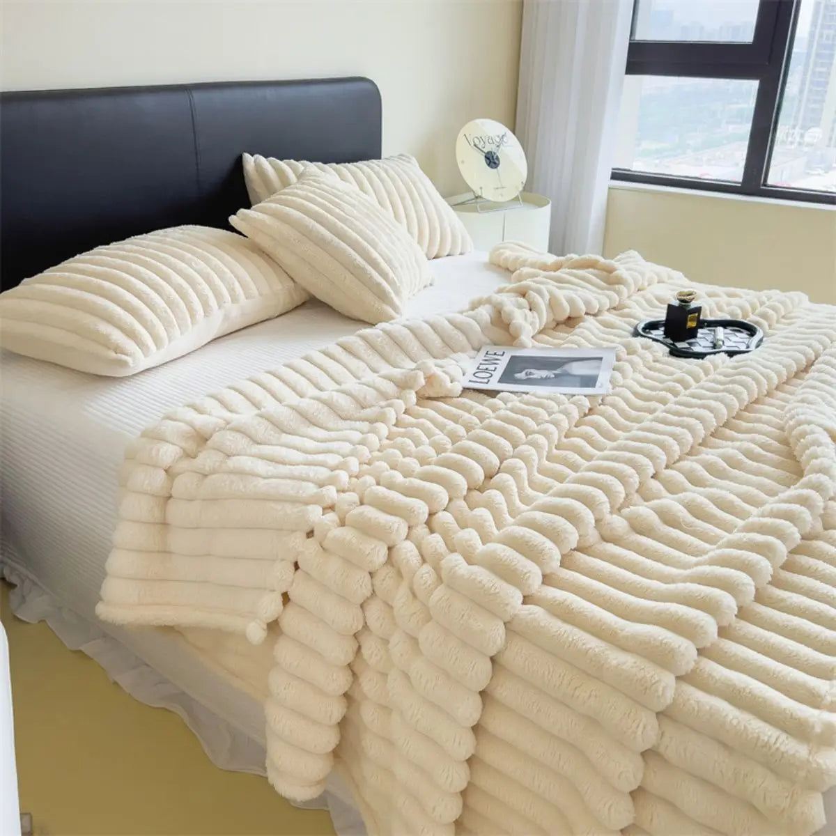 Thick Striped Fleece Blanket — Soft Multi-Purpose Throw for Bed, Sofa & Pets