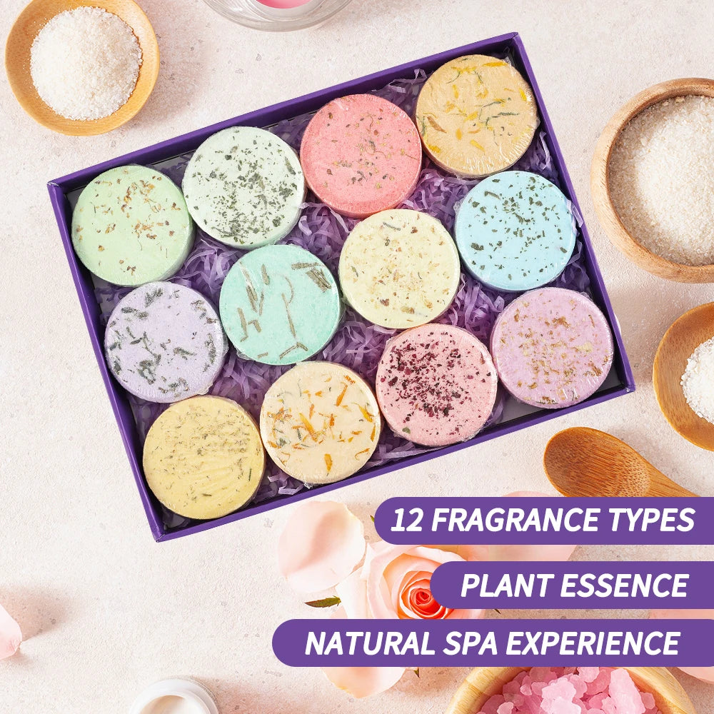 Shower Steamers Aromatherapy — 12 Essential Oil Shower Bombs, Spa Gift Set