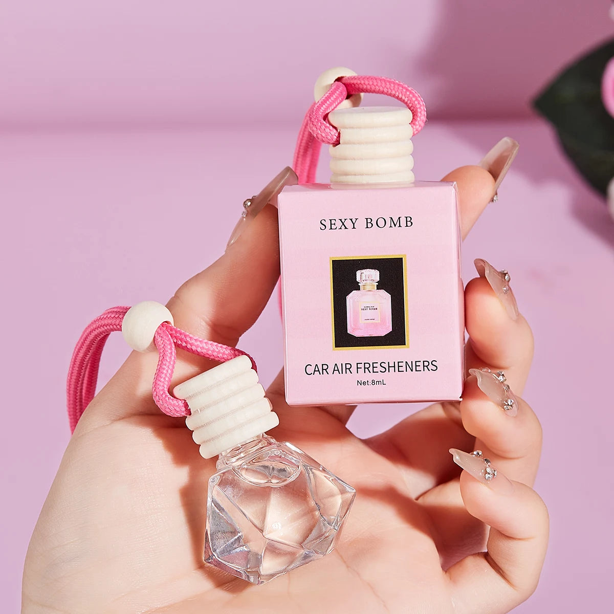 Pink Car Perfume Diffuser — Cute Hanging Car Fragrance Pendant