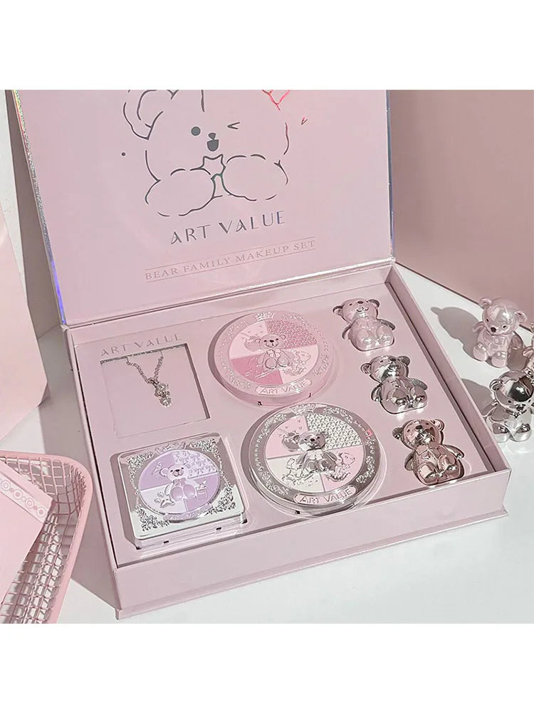 7-Piece Full Face Makeup Set Matte Lip Color Pressed Powder Blush Eye Shadow Palette & Necklace