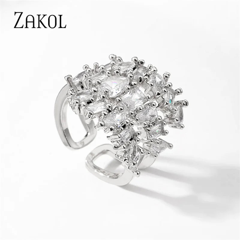 Yellow Zirconia Statement Ring — Sparkly CZ 3-Layer Adjustable Ring for Women