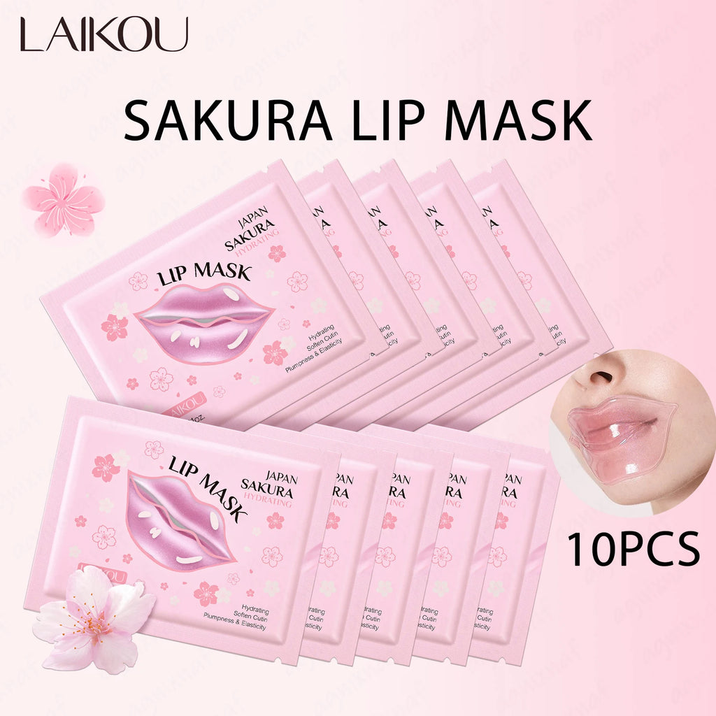 LAIKOU Overnight Lip Mask Patches 10-Pack Hydrating Repair Lighten Lip Lines Gel Pad