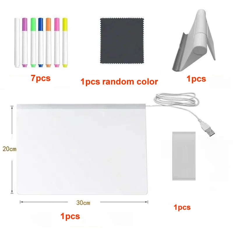 LED Glow Drawing Board — Light-Up Message Board with 7 Color Pens