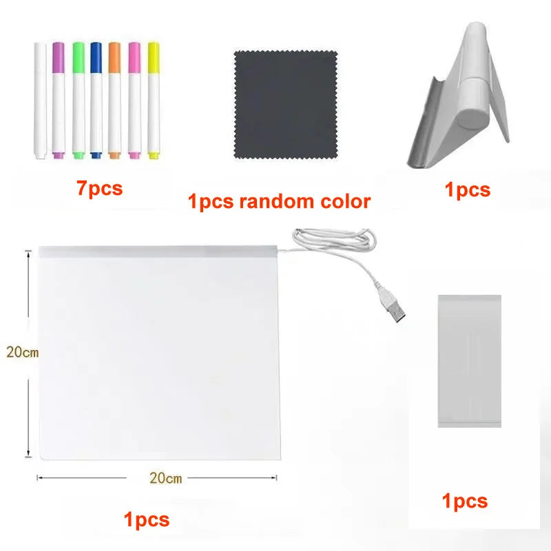 LED Glow Drawing Board — Light-Up Message Board with 7 Color Pens