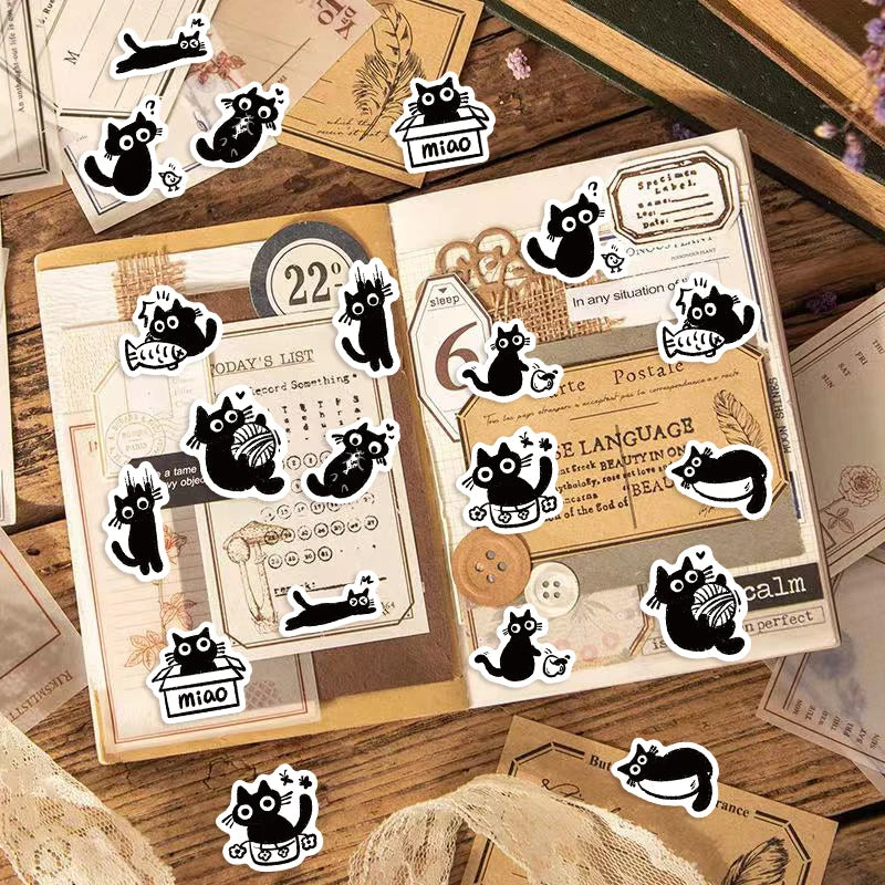 Cute Black Cat Stickers (500 Pcs) — Kawaii Waterproof Journal & Laptop Decals