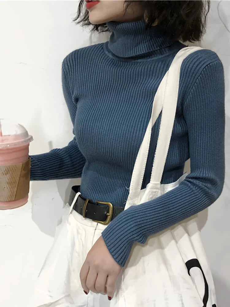 Slim Turtleneck Sweater — Soft Knit Pullover for Women, Fall & Winter