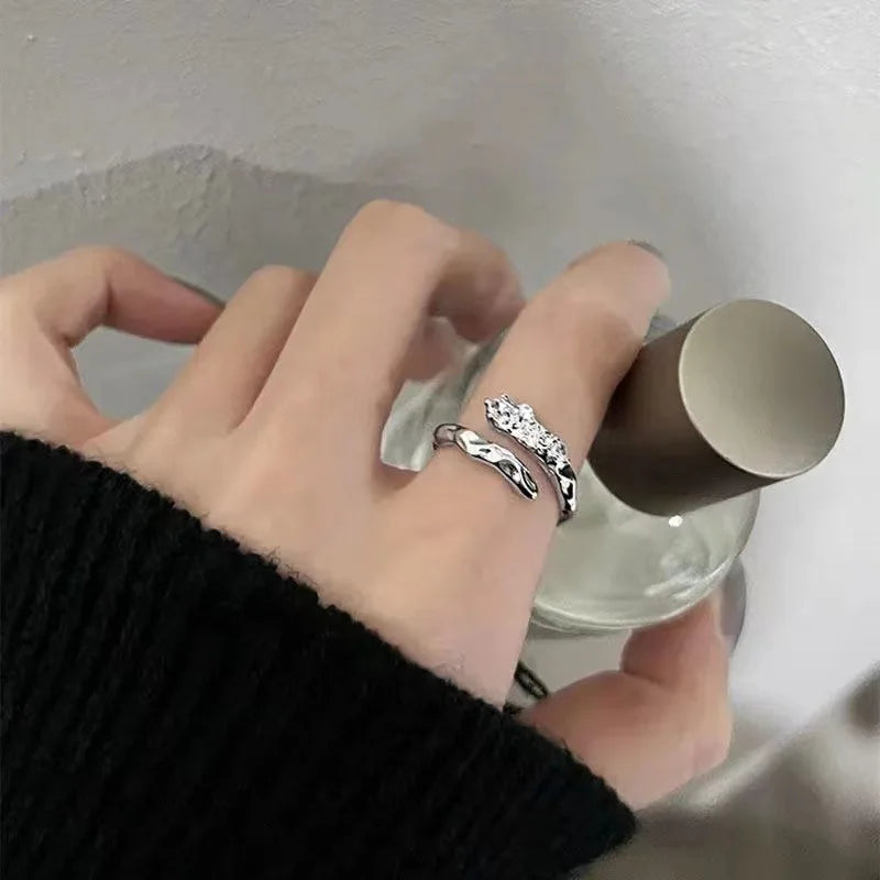 Y2K Zircon Ring Set (3-Piece) — Star & Opal Crystal Stackable Rings