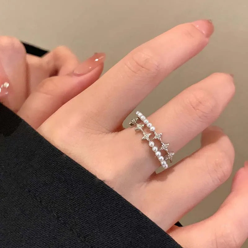 Pink Crystal Heart Ring — Cute Y2K Adjustable Zircon Ring for Women