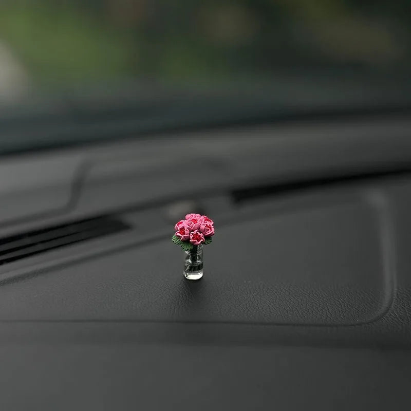 Mini Car Flower Vase — Cute Rose & Sunflower Dashboard Decor Clip