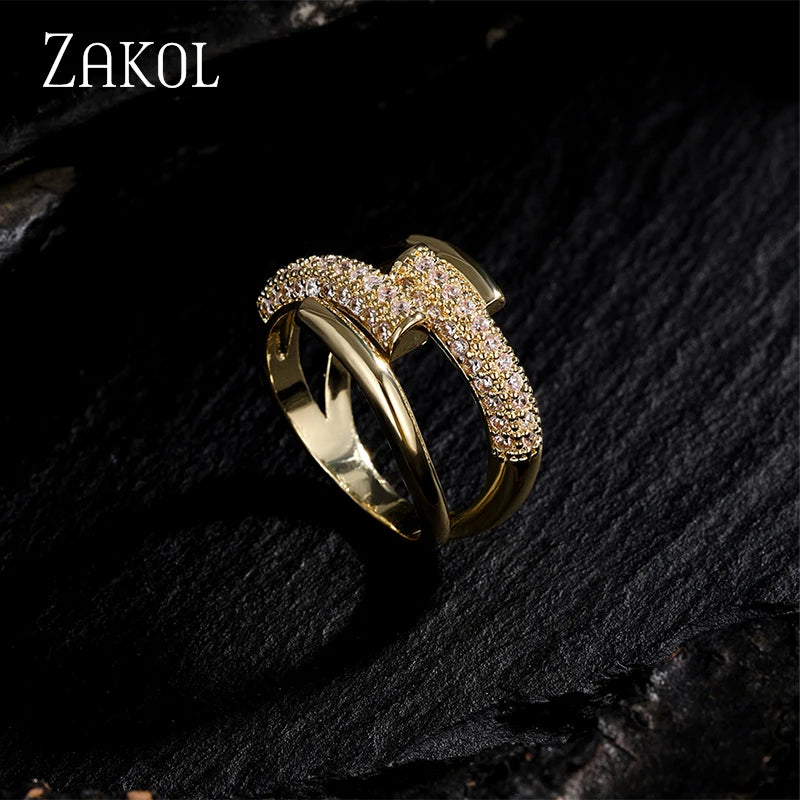 Yellow Zirconia Statement Ring — Sparkly CZ 3-Layer Adjustable Ring for Women