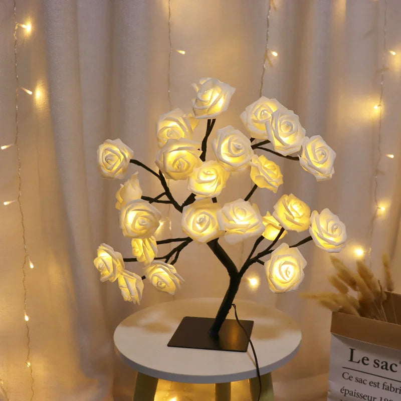Rose Tree Night Light — LED String Table Lamp, Cute USB Room Decor
