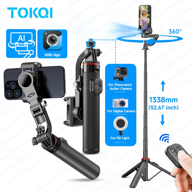 AI Face-Tracking Selfie Gimbal — 360° Auto Rotation