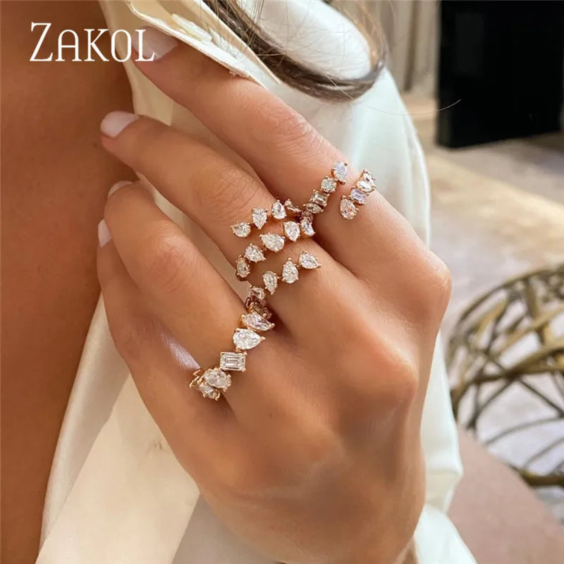Yellow Zirconia Statement Ring — Sparkly CZ 3-Layer Adjustable Ring for Women