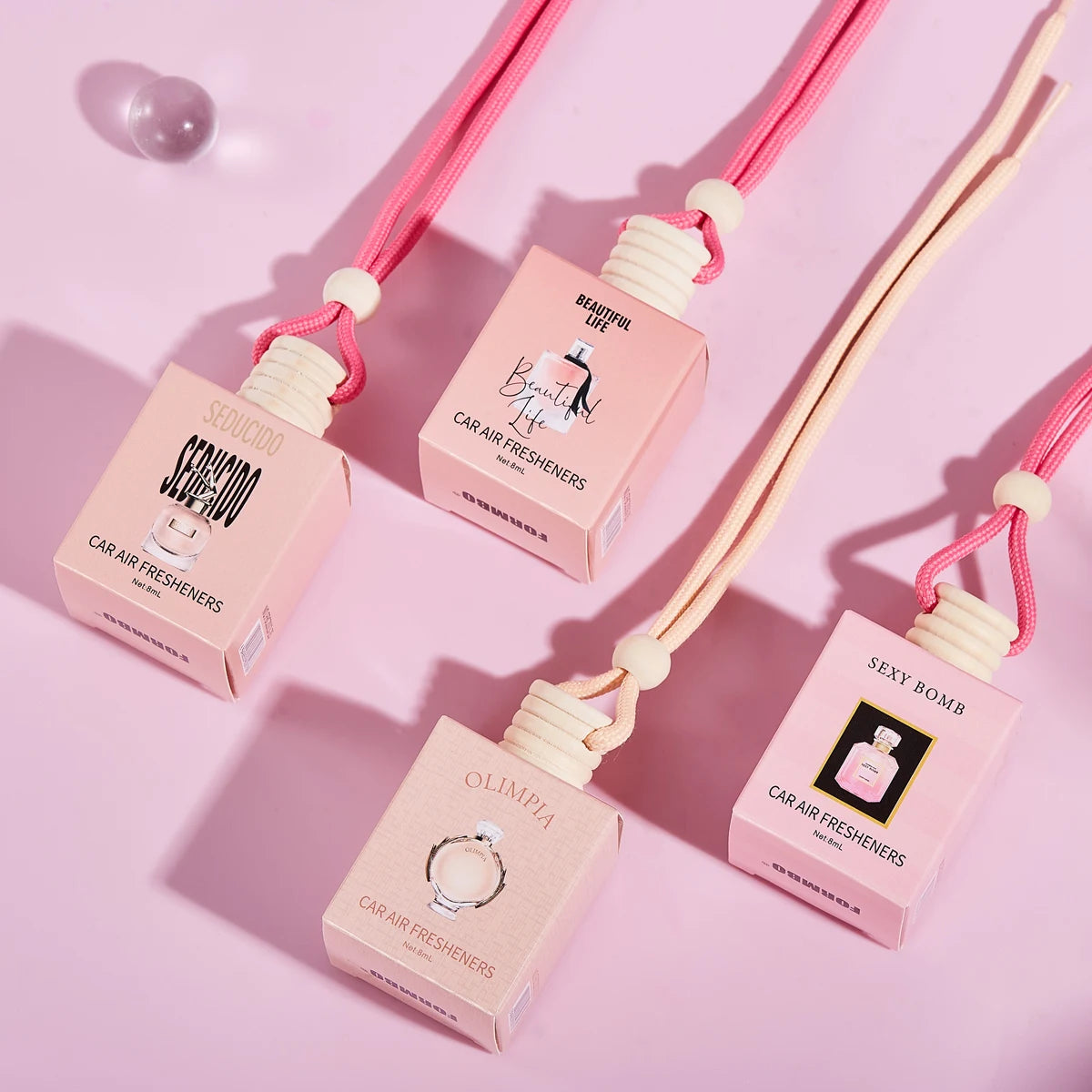 Pink Car Perfume Diffuser — Cute Hanging Car Fragrance Pendant