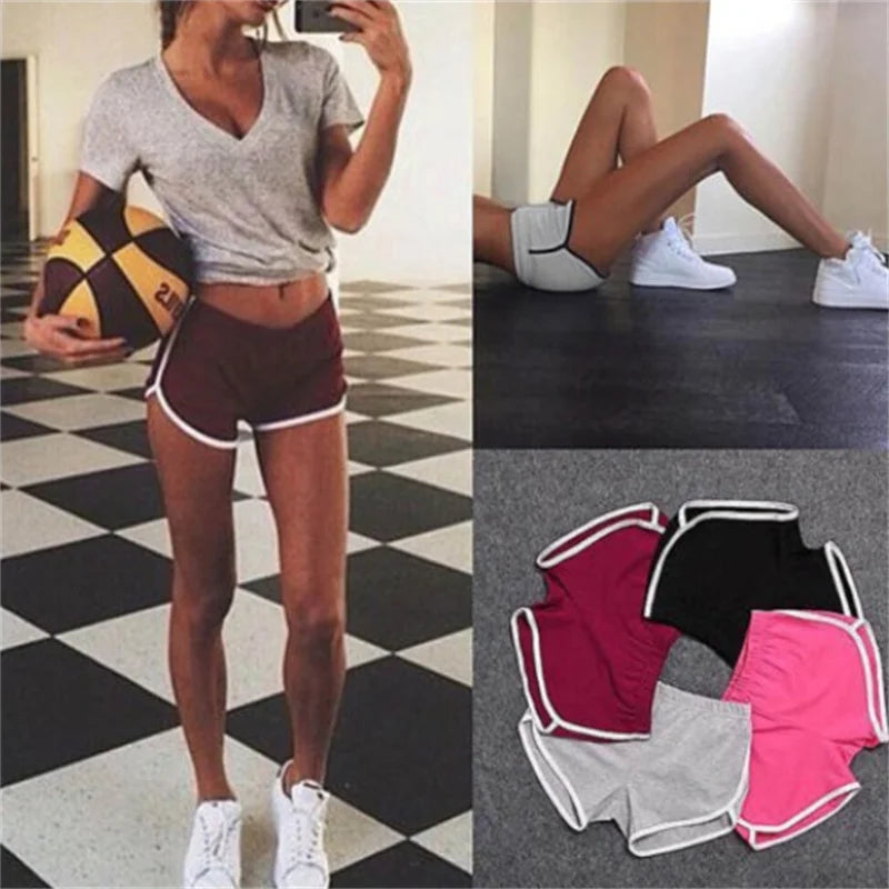 Candy-Color Sports Shorts — Elastic-Waist Casual Beach Shorts for Women