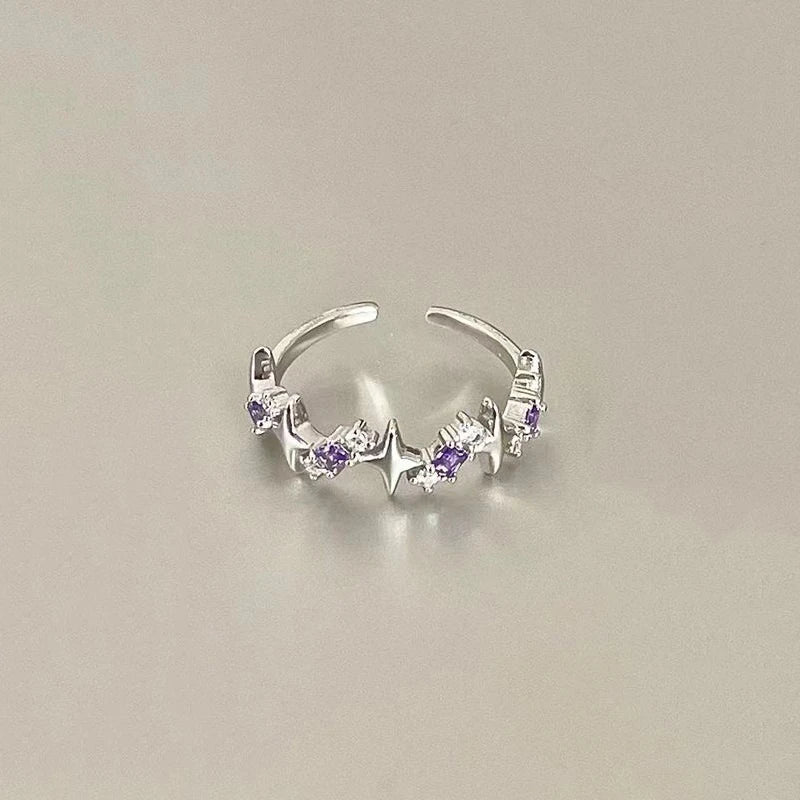 Sparkling Pink Zircon Ring — Dainty Y2K Heart & Star Ring for Women