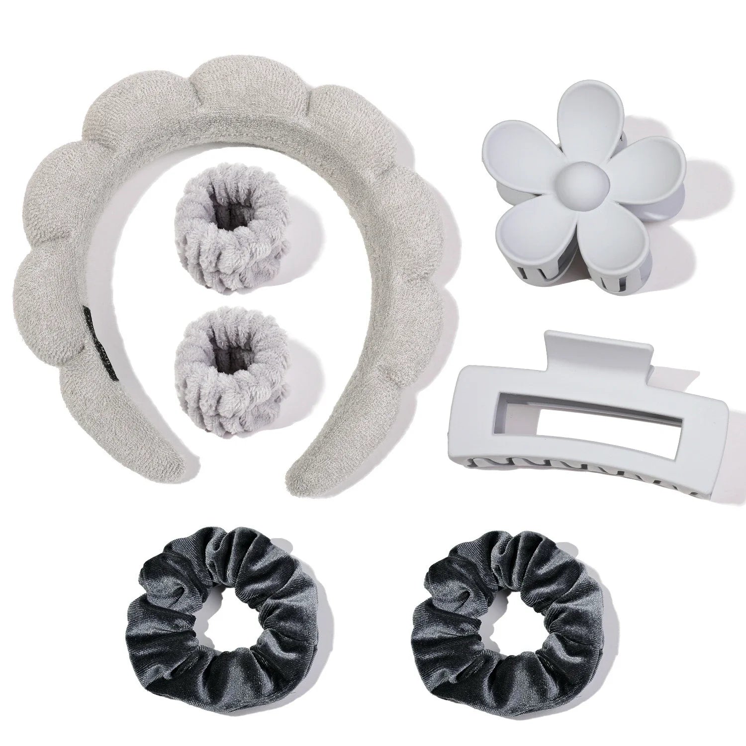 Spa Headband & Scrunchie Set (7-Piece) — Microfiber Makeup Wash Headband + Wrist Bands