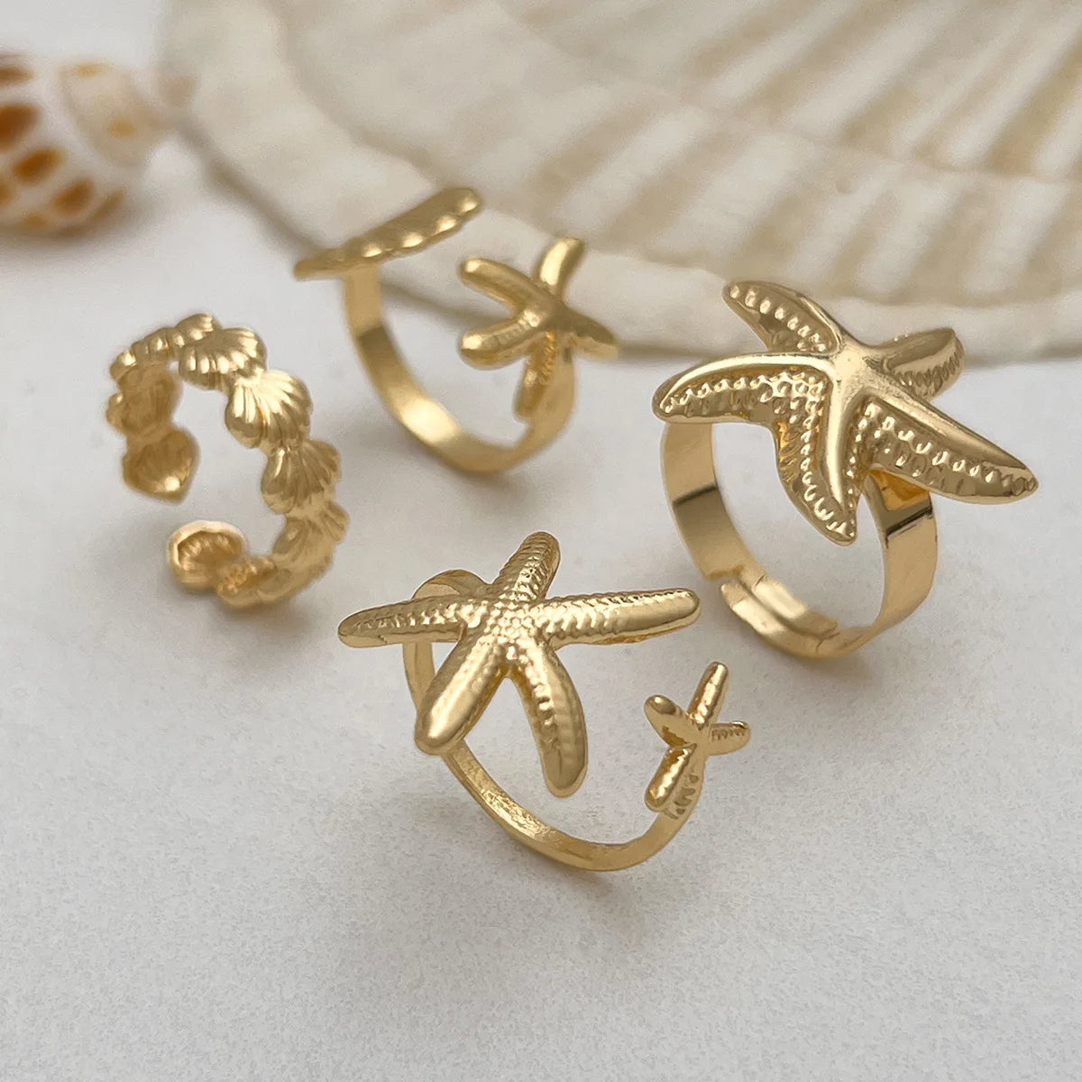 Gold Starfish & Shell Hair Clips (3-Pack) — Cute Coastal Duckbill Clips for Women