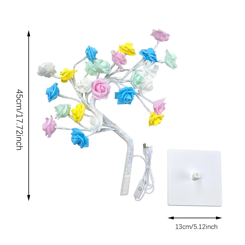 Rose Tree Night Light — LED String Table Lamp, Cute USB Room Decor