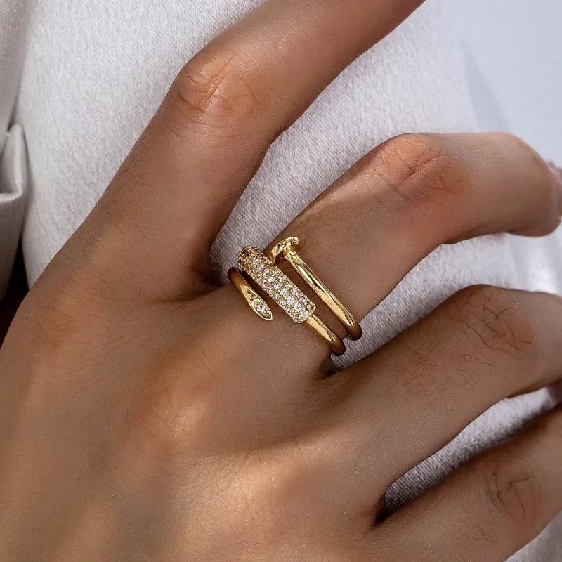 Dainty Zircon Stacked Ring — Delicate 3-Band Adjustable Ring for Women