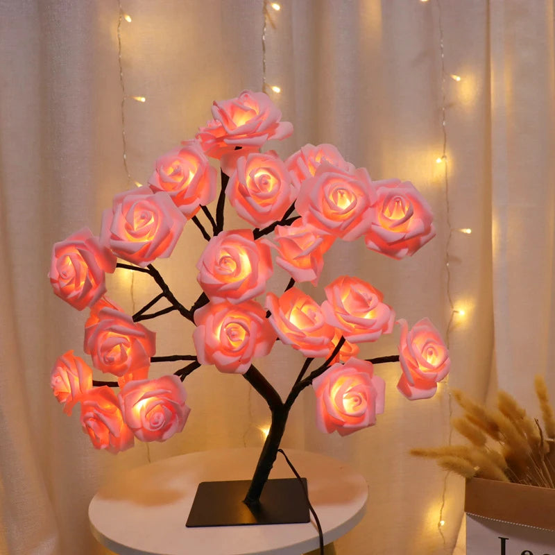 Rose Tree Night Light — LED String Table Lamp, Cute USB Room Decor